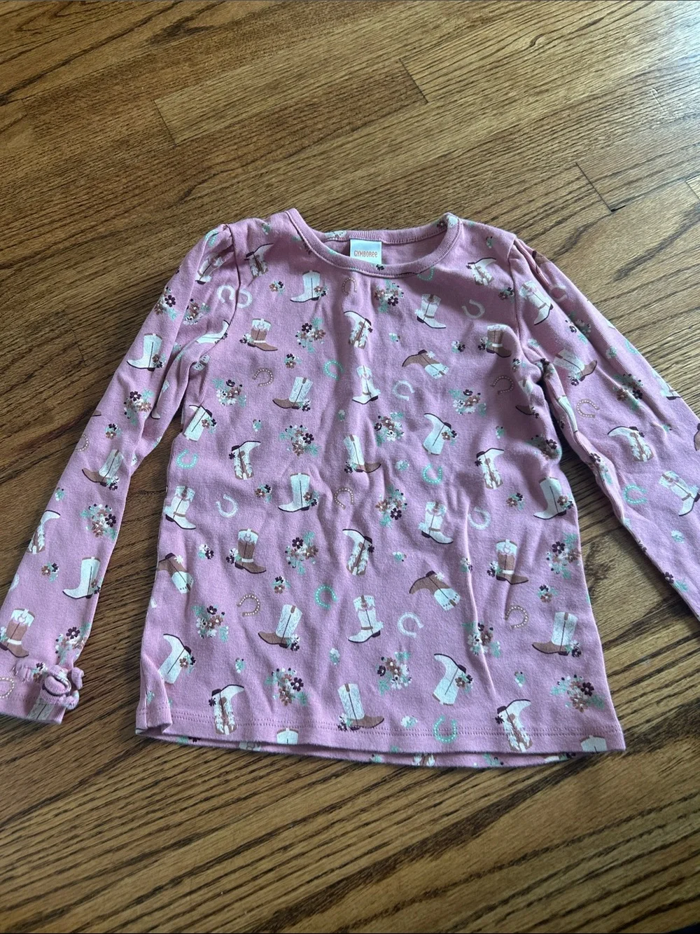 Gymboree Pink Cowboy Boot Print Long Sleeve Tee